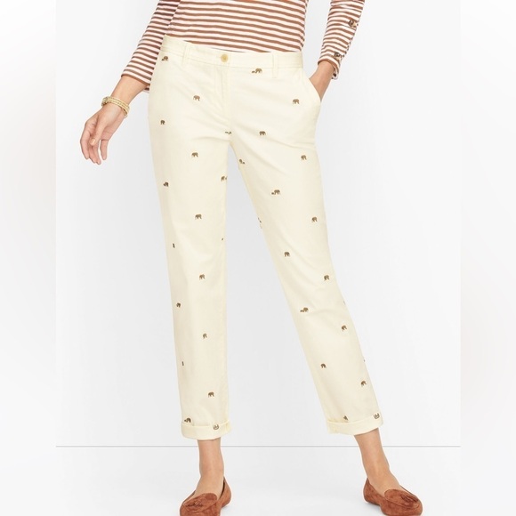 NWT Talbots Relaxed Chino Embroidered Elephants Size 14 Petite - Picture 1 of 16